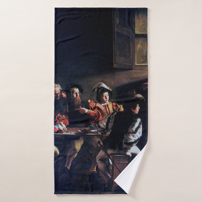 The Calling of Saint Matthew, Caravaggio Bath Towel (Bath Towel)