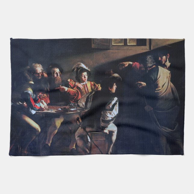 The Calling of Saint Matthew, Caravaggio Kitchen Towel (Horizontal)