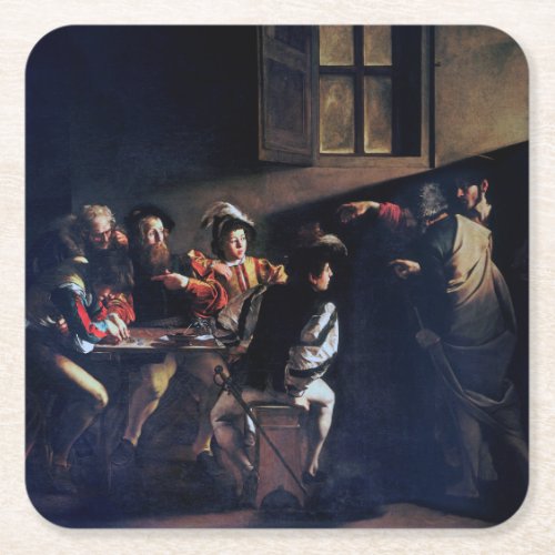 The Calling of Saint Matthew Caravaggio Square Paper Coaster