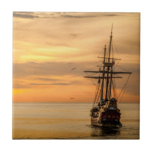 The Calm Sea - Galleon at Sail Ceramic Tile