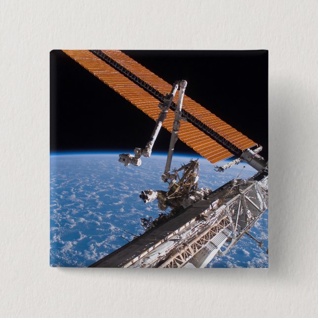 The Canadarm2 and solar array panel wings Pinback Button (Front)