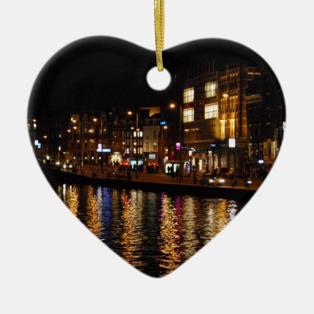 The Canals of Amsterdam at Night Ceramic Ornament (Front)