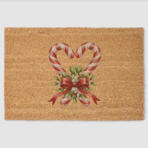 The Candy Cane Heart Fiber Doormat