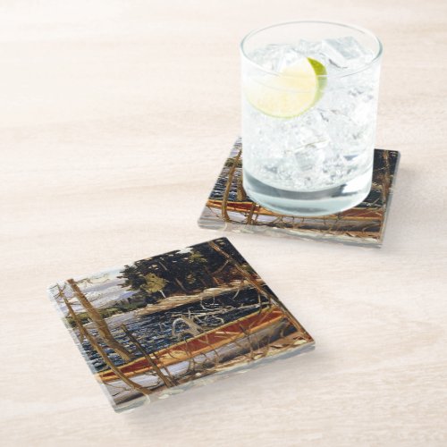 The Canoe fine art by Tom Thomson Glass Coaster