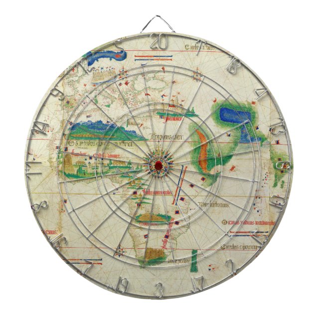 The Cantino Planisphere World Map (1502) Dartboard With Darts (Front)