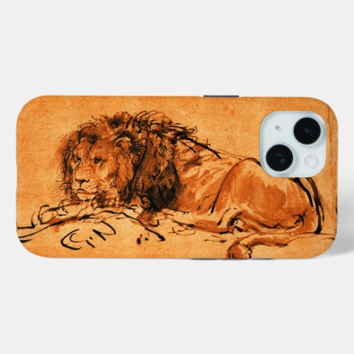 THE CAPE LION LYING DOWN Antique orange Black iPhone 15 Case