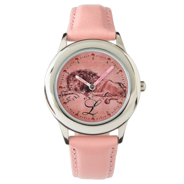 THE CAPE LION LYING DOWN,Antique Pink Red Monogram Watch (Front)