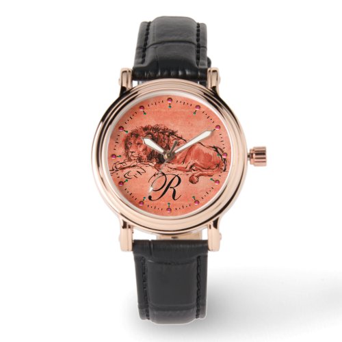 THE CAPE LION LYING DOWNAntique Red Pink Monogram Watch