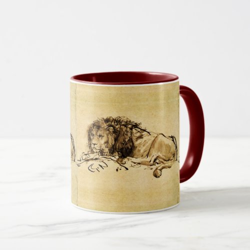 THE CAPE LION LYING DOWN by Rembrandt SepiaBlack Mug
