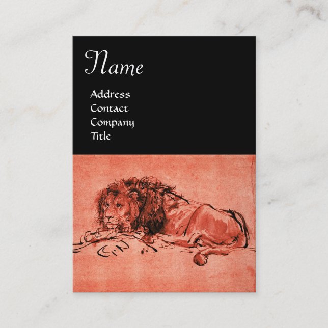 THE CAPE LION LYING DOWN MONOGRAM ,Red,Pink Black Business Card (Front)