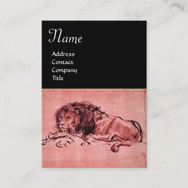 THE CAPE LION LYING DOWN ,Pink Black Business Card (Front)