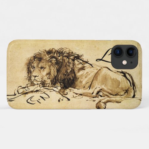 THE CAPE LION LYING DOWN Sepia Black Monogram iPhone 11 Case