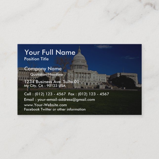 The Capitol building, Washington, D.C., USA Business Card (Front)