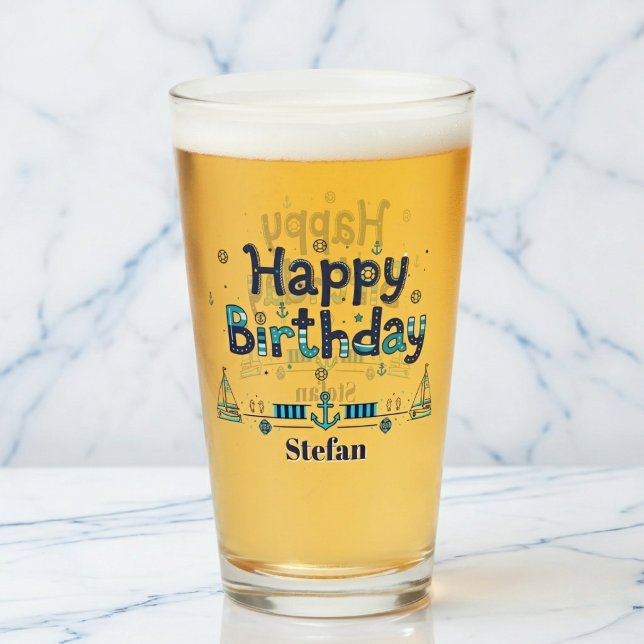 The "Captain of the Party" Personalized Pint Glass (Toast to your nautical birthday.)