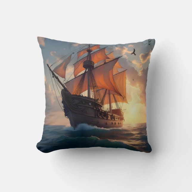 The Captain's Pride – Maritime Ship Art Throw  Pillow (Front)