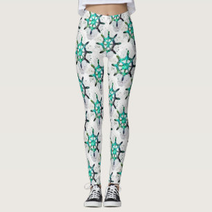 The Captain's Wheel In Blue Green Ocean Colors Leggings
