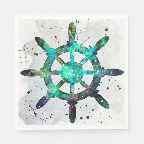The Captains Wheel In Blue Green Ocean Colors Napkins