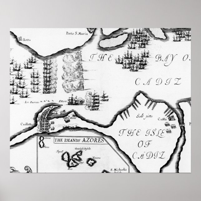 The Capture of Cádiz in 1596 (Engraving) Poster (Front)