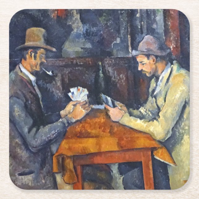 The Card Players, Cezanne Square Paper Coaster (Front)