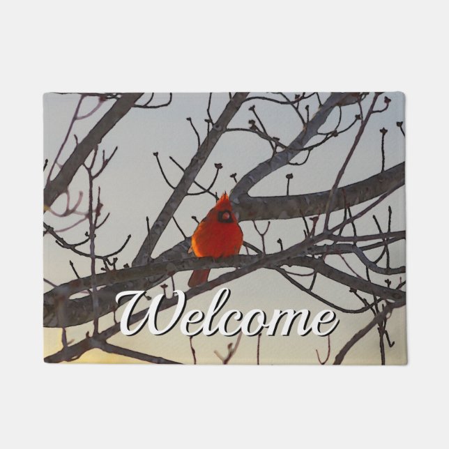 The Cardinal In The Morning Welcome Doormat (Front)
