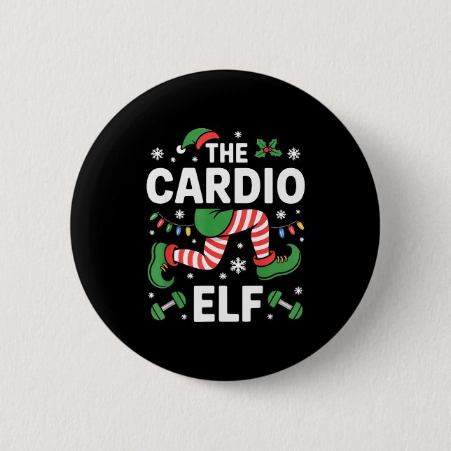 The Cardio Elf Funny Fitness Christmas Gym Workout Button (Front)