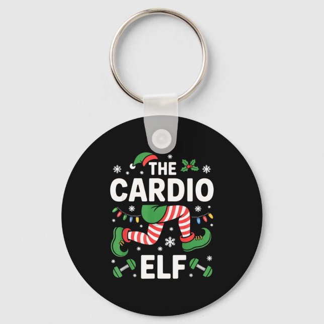 The Cardio Elf Funny Fitness Christmas Gym Workout Keychain (Front)
