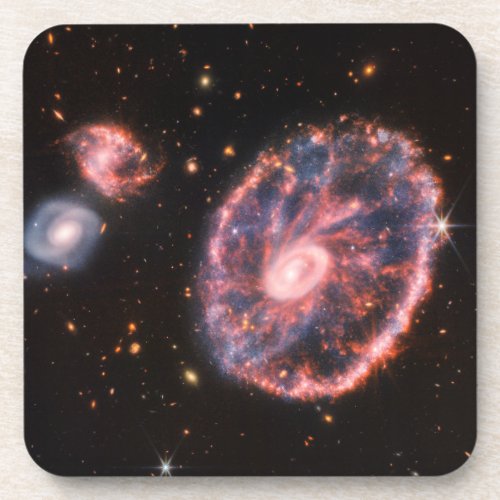 The Cartwheel Galaxy And Its Companion Galaxies Beverage Coaster