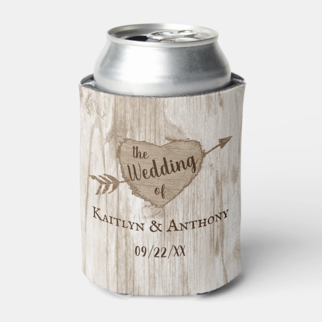 The Carved Heart Tree Wedding Collection Favor Can Cooler (Can Front)