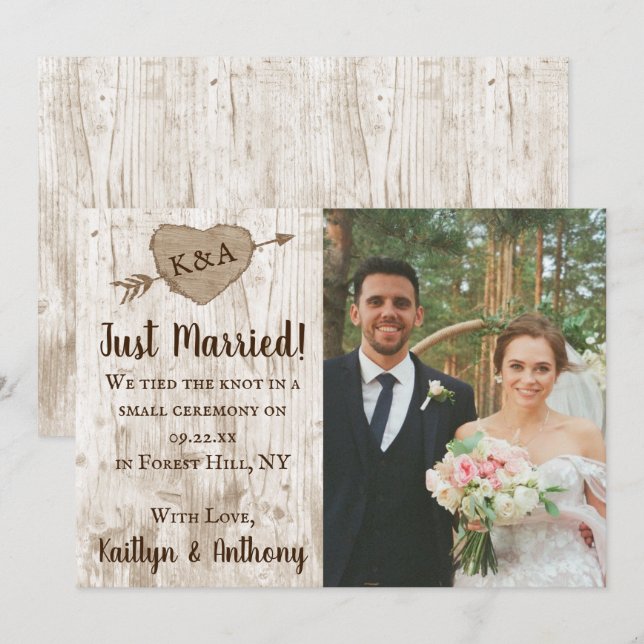 The Carved Heart Tree Wedding Collection Marriage Announcement (Front/Back)