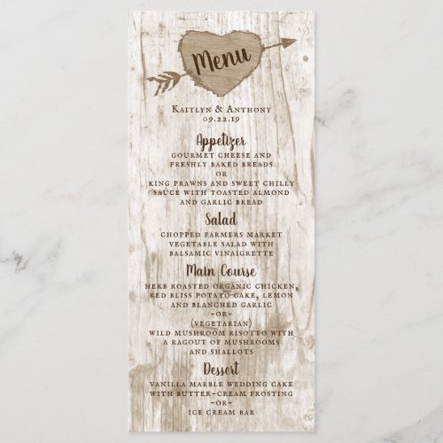 The Carved Heart Tree Wedding Collection Menu