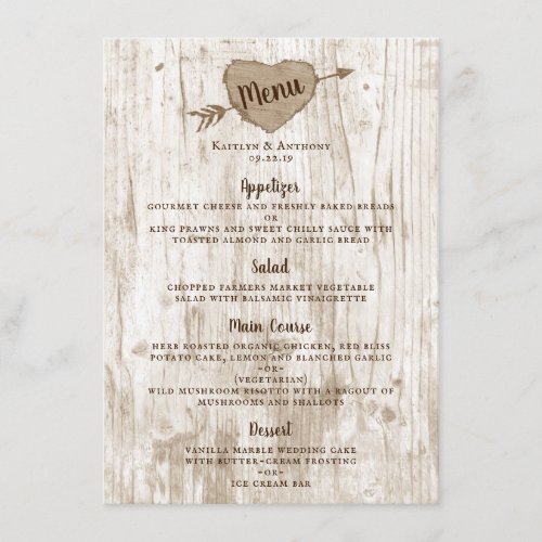 The Carved Heart Tree Wedding Collection Menu