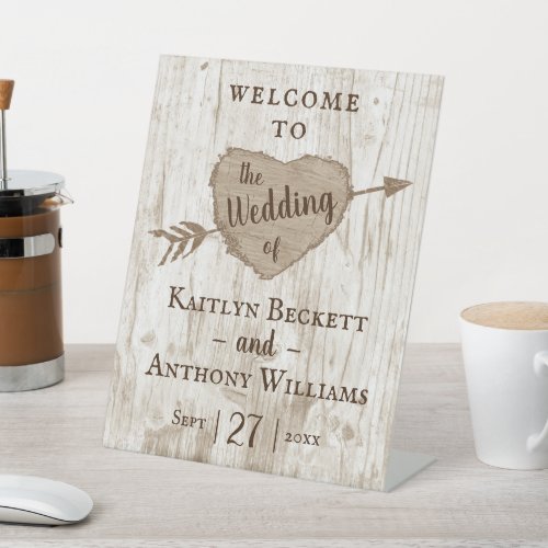 The Carved Heart Tree Wedding Collection Pedestal Sign