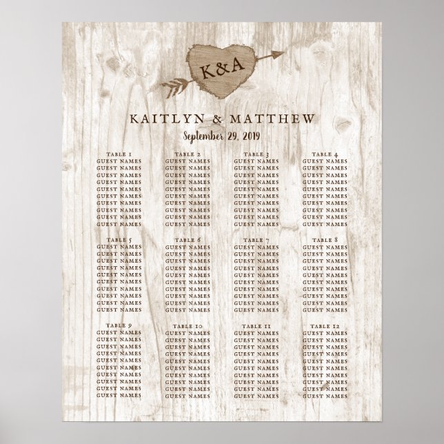 The Carved Heart Tree Wedding Collection Seating Poster (Front)