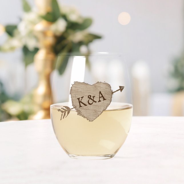 The Carved Heart Tree Wedding Collection Stemless Wine Glass (Insitu (Wedding))