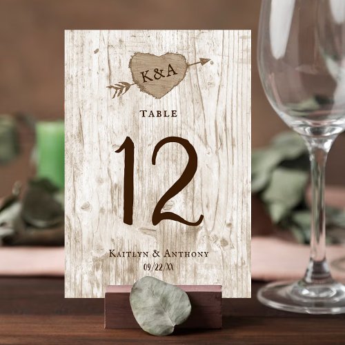 The Carved Heart Tree Wedding Collection Table Number