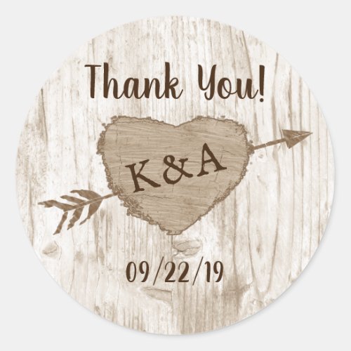 The Carved Heart Tree Wedding Collection Thank You Classic Round Sticker