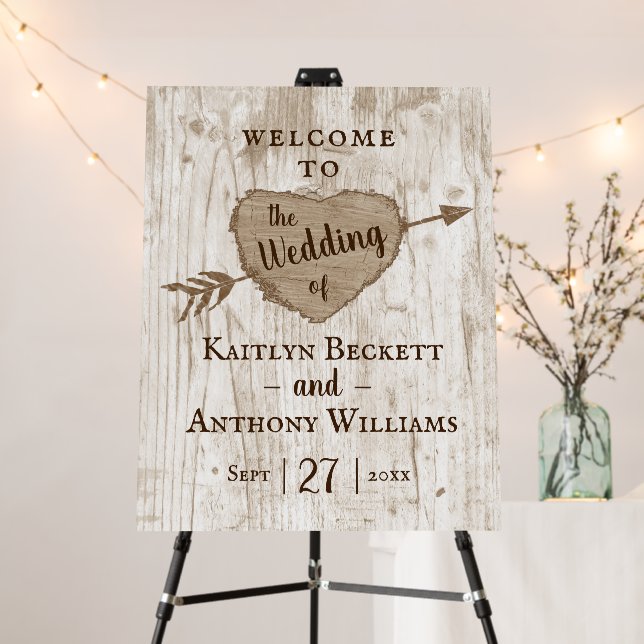 The Carved Heart Tree Wedding Collection Welcome Foam Board (In Situ (Stand))