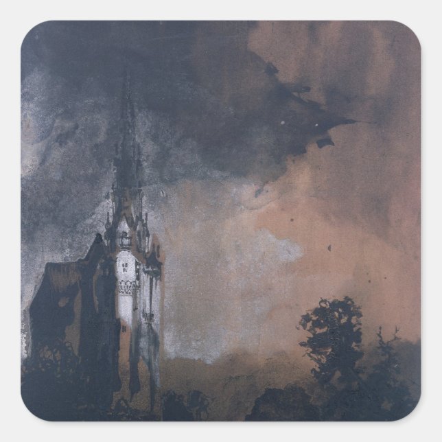 The Castle in the Moonlight Square Sticker (Front)