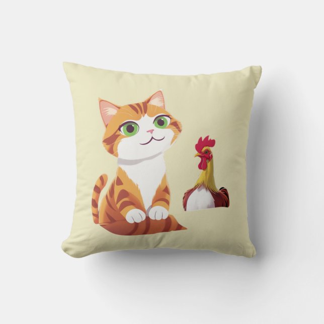 The cat and the chicken Throw Pillow (Front)