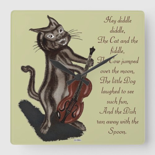 The Cat and the Fiddle Square Wall Clock