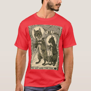 THE CAT AND THE FOX Forest Animals Black White Flo T-Shirt