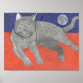 The Cat And The Moon By Julia Hanna Poster