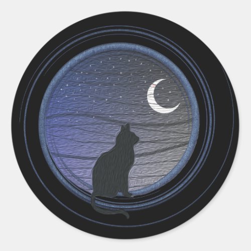 The cat and the moon classic round sticker