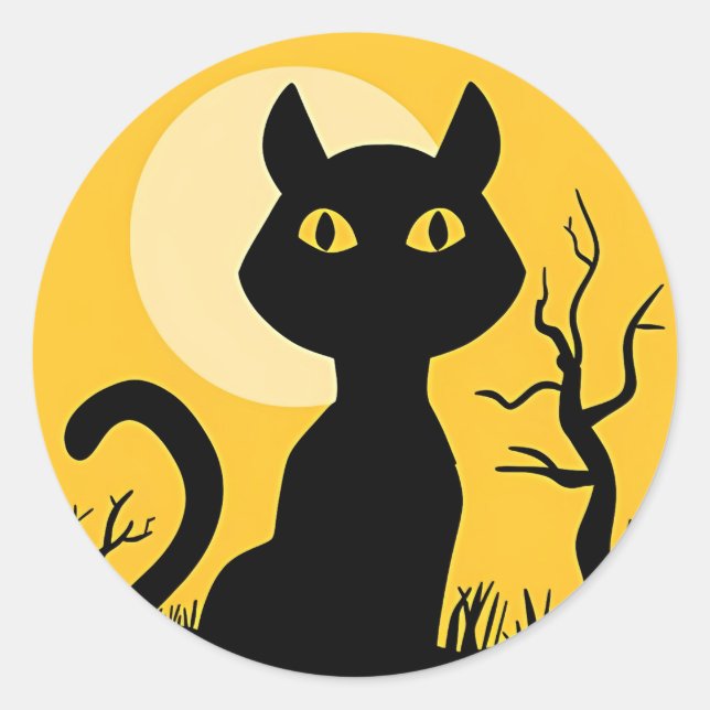 The Cat and the Moon Classic Round Sticker (Front)