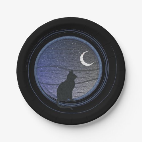 The cat and the moon paper plates
