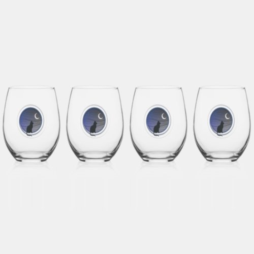The cat and the moon stemless wine glass