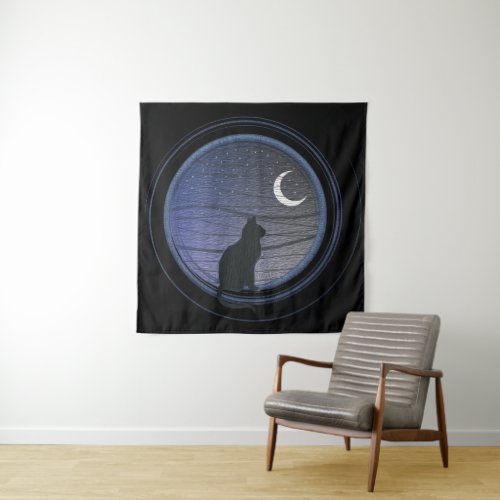 The cat and the moon tapestry