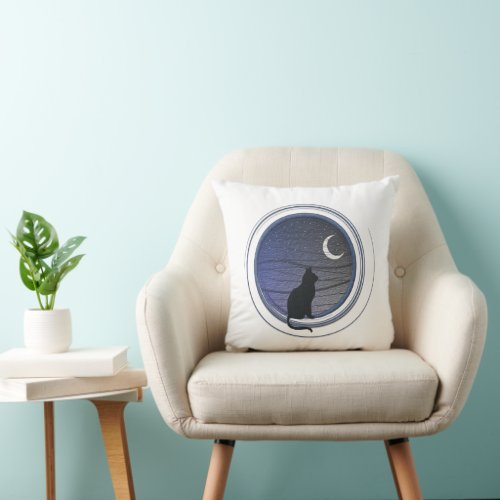 The cat and the moon throw pillow