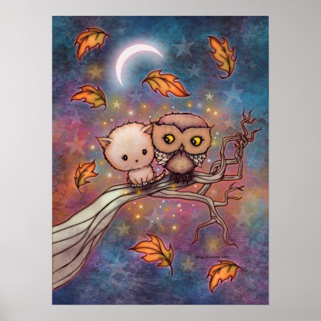 The Cat and the Owl Cute Art Poster (Front)