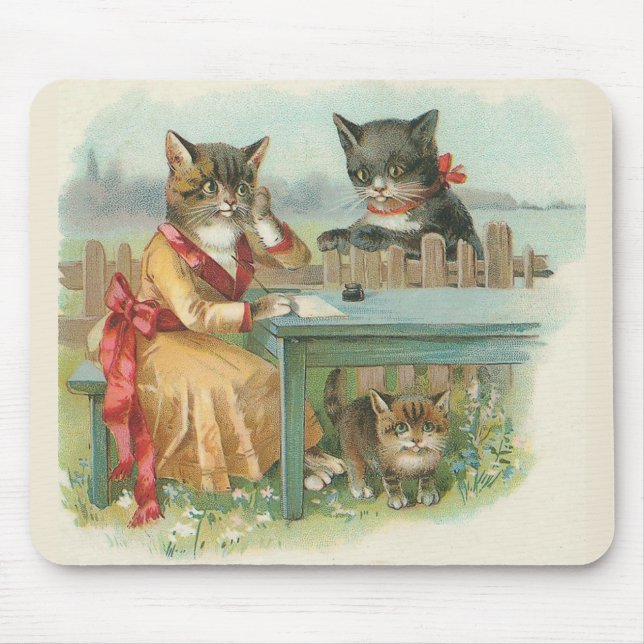"The Cat Family" Vintage Mousepad (Front)